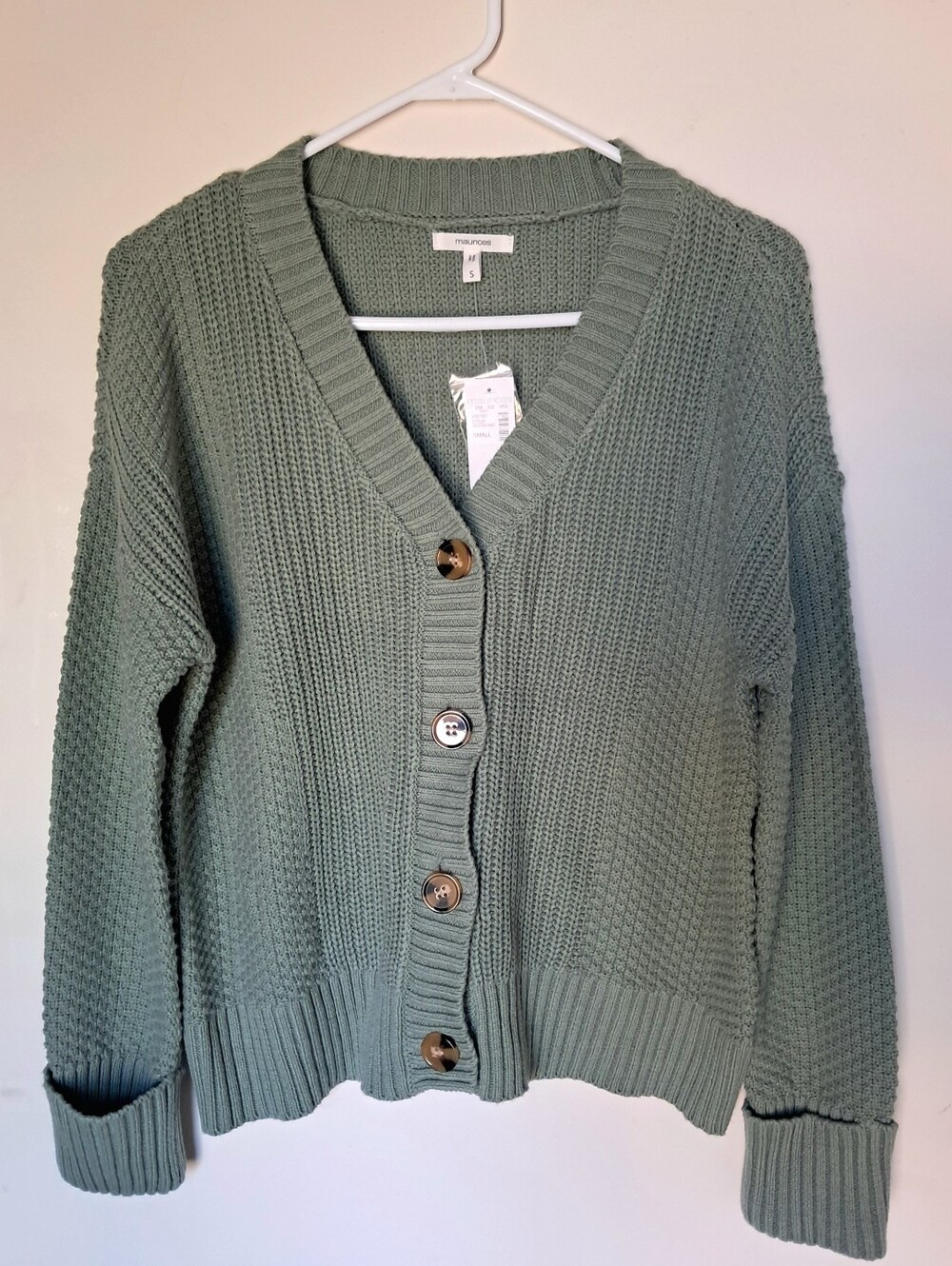 Maurices Women's Mixed Stitch Chunky Knit Green Button Down Cardigan NWT